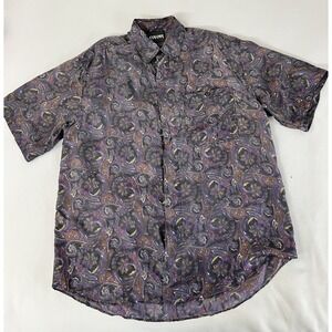 Colore Italia Multicolor Paisley Print 100% Silk Short Sleeve Shirt Size‎ Large